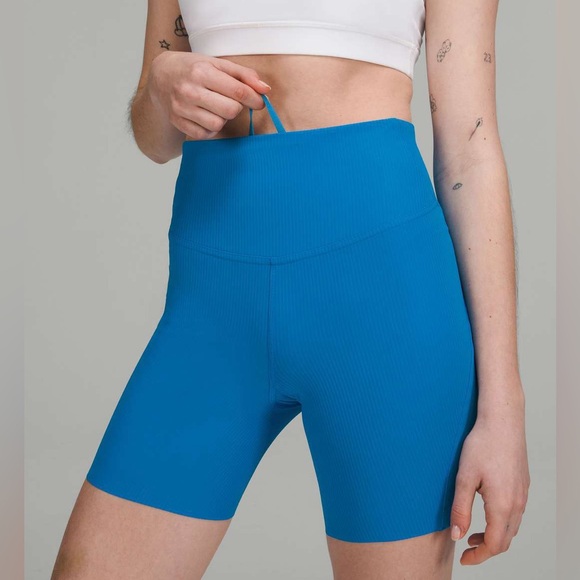 Lululemon Poolside Blue Base Pace Ribbed High-Rise 6" Short - Picture 1 of 8